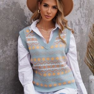 Tribal Print V Neck Knitted Sweater Vest